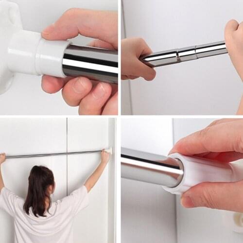 Telescopic Adjustable Pole Shower Curtain Rod Stainless Steel Spring Tension Rod Rail For Bathroom Clothes Towels Curtains