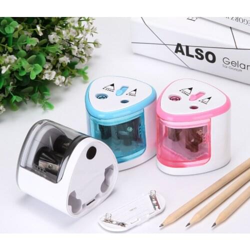 For Electric Pencil Sharpener Double Hole Portable Pencil Sharpener School Office Stationery Automatic Pencil Battery Operated