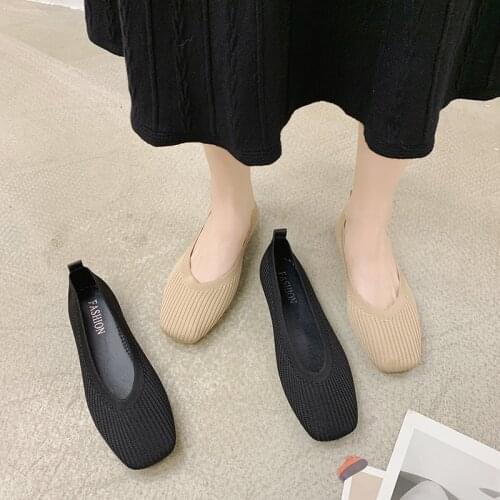 Flat shoes womens 2020 new womens knitted grandma shoes one pedal shallow lazy bean shoes