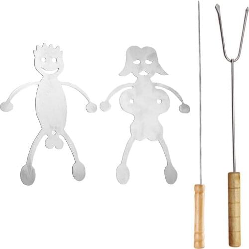Outdoor Barbecue Fork Hot Guys Grill Boy Girl Skewer Campfire Barbecue Grill Bonfire Hot Dog Man Woman Stainless Steel Skewers