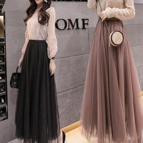 Gauze Skirt Womens Half Body Autumn Winter 2021 New Pleated Skirt Medium Long High Waist Versatile Black Hip Covered Fairy Mesh