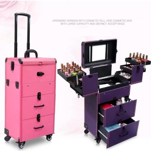 Women large capacity Trolley Cosmetic case Rolling Luggage bag,Nails Makeup Toolbox,Multi-layer Beauty Tattoo Trolley Suitcase