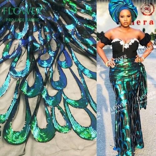 Green Sequined Embroiderd African Net Mesh Lace Fabrics 2020 High Quality Classical Nigerian Guinea Sequins Lace Wedding Fabrics