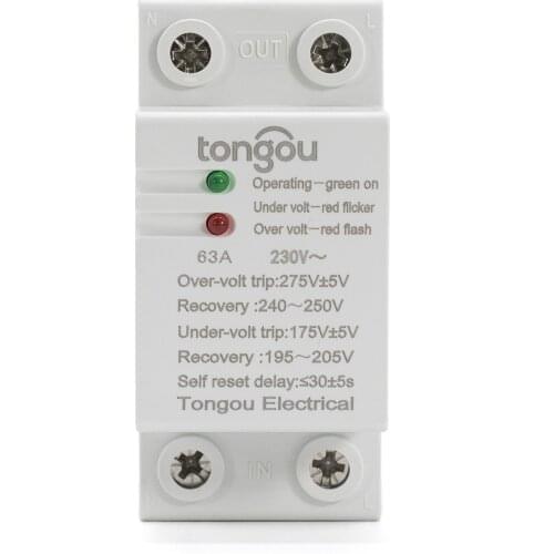 1 pcs 63A 240V Din rail Automatic Reconnect Over Voltage and Under Voltage Protective Device Protector Protection Relay