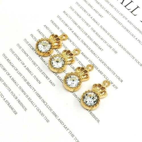 10pcs Fashion Charms Gift Rhinestone Crown Alloy Pendant Necklace Earring Jewelry Accessories DIY Electroplating Does Not Fade