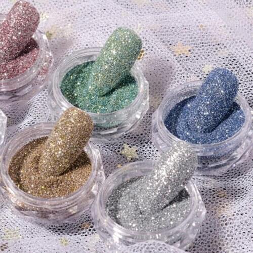 2Pcs Nail Glitter Fast Dry Long Lasting Glitter Nail Art Powder Pigment DIY Manicure Decor Tools