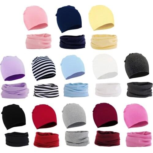 2Pcs Autumn Winter Warm Baby Hat Scarf Set Solid Color Cap For Boys Girls Cotton P31B