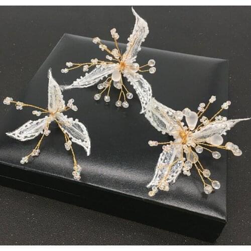 3pcs 2020 Newest Gold lace Leaves Wedding Hair Pins Clips Bridal Hair Jewelry Accessories Hair Ornaments for Bride Bridesmaids