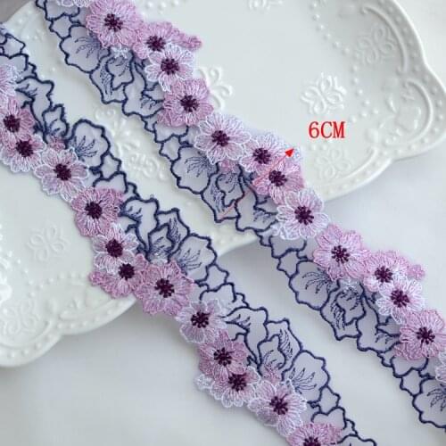 6CM Wide Tulle Mesh Fabirc 3d Flowers Embroidered Lace Applique Collar Fringe Trim Wedding Dress Veil Sewing Garment Accessories