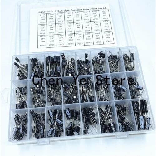 510Pcs/lot 0.1UF-1000UF 24Values Aluminum Electrolytic Capacitors 10-50V mix Electrolytic capacitor Assorted kit and storage box