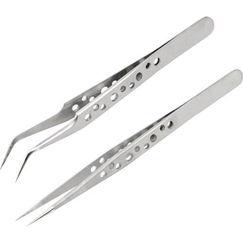 NICEYARD Stainless Steel Tweezers Picking Plier Anti-static Curved Straight Tip Precision for Nail Rhinestone Decorations