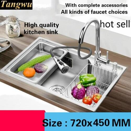 Free shipping Household standard Kitchen sink durable 0.8 mm thick food grade 304 stainless steel vogue hot sell 720x450 MM