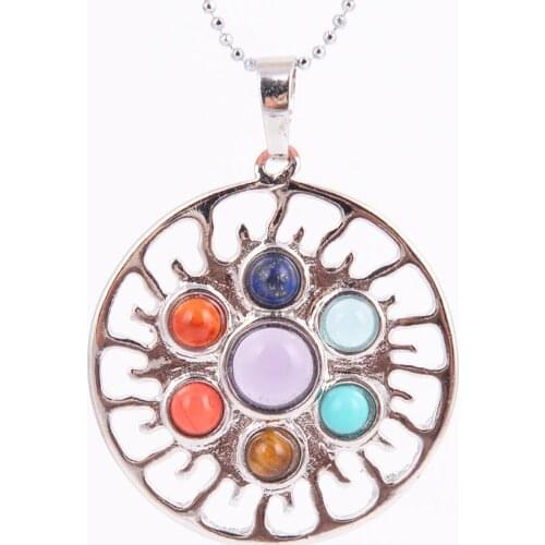 Chakras Natural Stone Pendant Angel Wings cho ku rei Health Amulet Fashion 7 Reiki Yoga Jewelry Necklace Pendants Gift D464