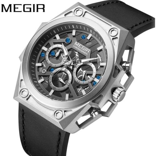 MEGIR Watch Men Waterproof Chronograph Military Male Clock Top Brand Luxury Real Leather Business Man Sport Wristwatch Gift 4220