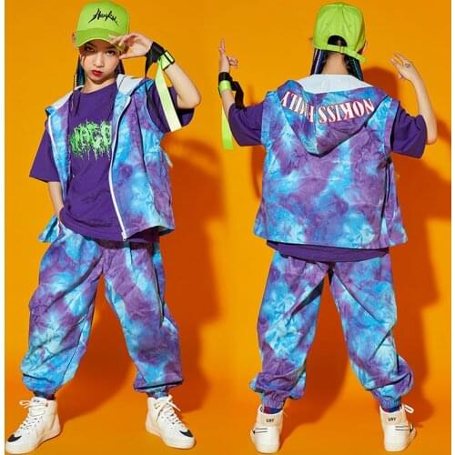 Kids Hip Hop Clothing Tie Dye Hoodie Oversized T Shirt Top Streetwear Cargo Pants for Girl Boy Dance Costume Stage Clothes