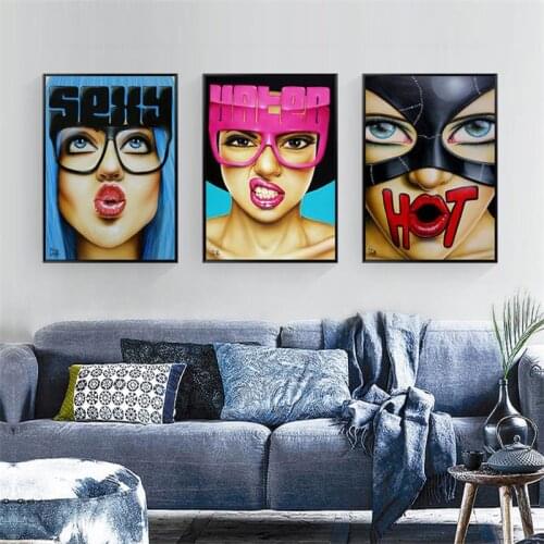 European Sexy Women Exaggerated Expression Poster Print Wall Art Canvas Painting Funny Pictures for Bar Restaurant Modern Decor