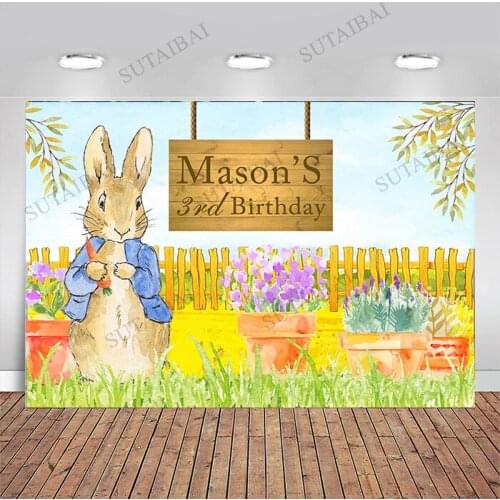 Birthday Backdrop Cartoon Rabbit Garden Baby Shower Banner Background Photography Photocall Props for Photo Studio