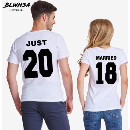 BLWHSA Just Married 2018 Couple T shirt Women Men Newest Valentines Gift Printing Just Married Couple Summer Matching Clothes