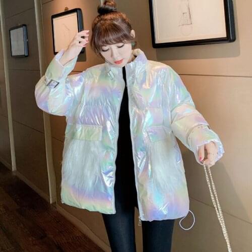 Glossy Down Cotton Jacket Bread Jackets Female Student Winter New Colorful Fashion Thick Warm Cotton Coat Casual Parka Overcoat