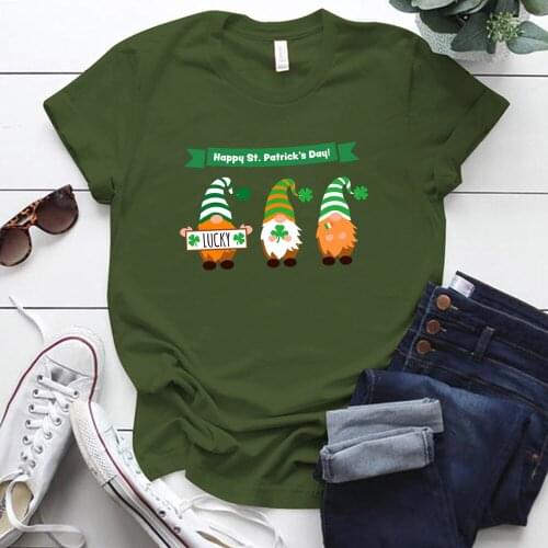 Happy St. Paticks Day Gnomes Printed Plus Size S-5xl Woman Tshirts Tops Short Sleeve Cotton Holiday Street Style Femme T-shirts