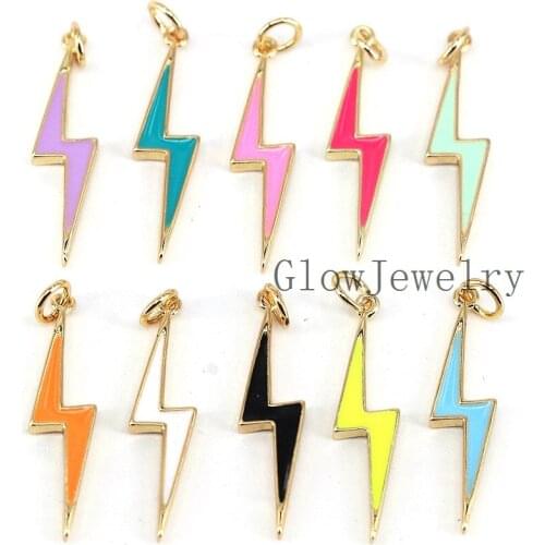 10Pcs, Hot sale dainty lightning jewelry,colorful enamel lightning pendant diy earring Bracelets Necklace Accessories