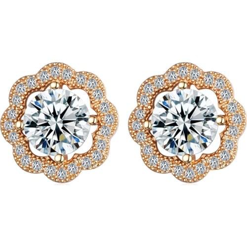 Exquisite Flower/Triangle/Star Cubic Zirconia Stud Earrings Gold Color Small Earrings for Women Elegant Emperament Jewelry Gift