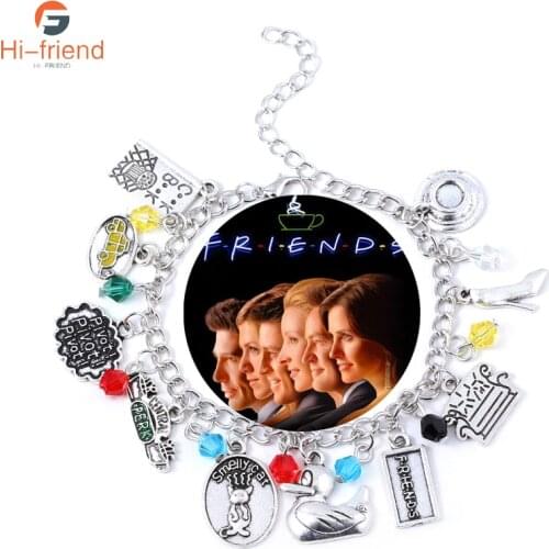 Classic TV Show Friends Bracelets Central Perk Coffee Time Smelly Cat Charms Bracelet for Women Men Party Halloween Gift Jewelry