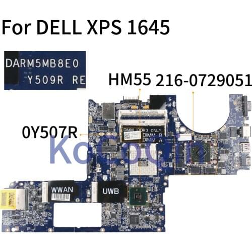 KoCoQin Laptop motherboard For DELL XPS 1645 Mainboard CN-0Y507R 0Y507R DA0RM5MB8E0 HM55 216-0729051