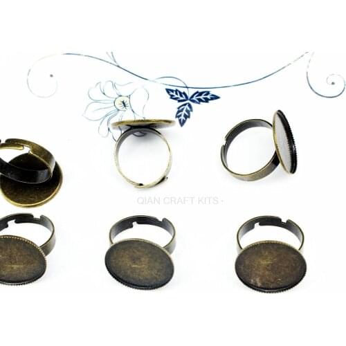 100pcs Cabochon Rings Blanks Settings Bronze Adjustable Rings 20mm mounting cameo base DIY fit for Glass Domes D15