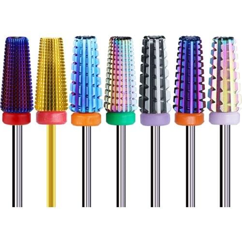 Tapered Carbide Nail Drill Bits With Cut Two-Way 5 in 1 Carbide Bit Drill Accessories Milling CutterNail Art Tools