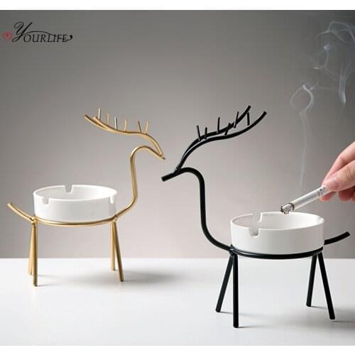OYOURLIFE Creative Nordic Elk Ashtray Family Office Desktop Ceramic Ash Tray Home Decoration Accessories