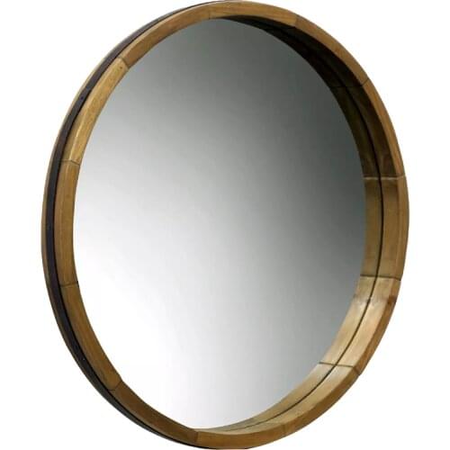 Solid wood framed antique retro round wall hanging mirror