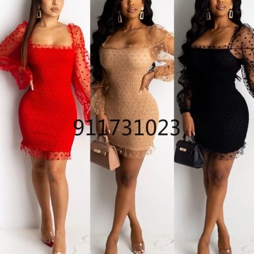 Summer 2021 Sexy Women Long Sleeve Red Black Mini Dress Woman Dress