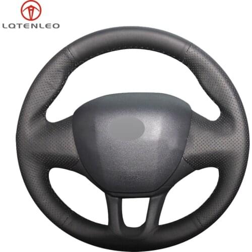 LQTENLEO Black Genuine Leather Hand-stitched Car Steering Wheel Cover For Peugeot 208 2012-2019 2008 2013-2019 308S 2015