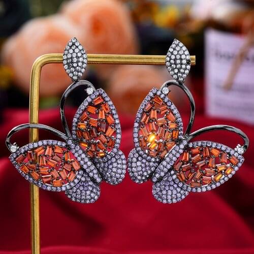 Missvikki Luxury Big Butterfly Pendant Earrings For Women Wedding Cubic Zircon CZ Engagement Party Indian earrings for women