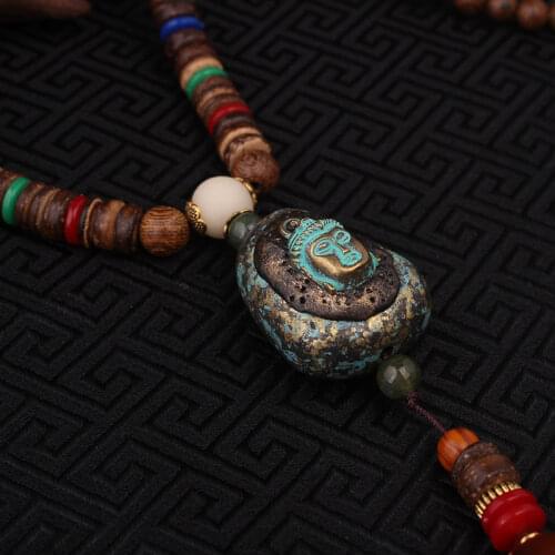 Fashion evade peace enamell ethnic buddha pendants necklace vintage Nepal jewelry,handmade sanwood bodhi beads vintage necklace