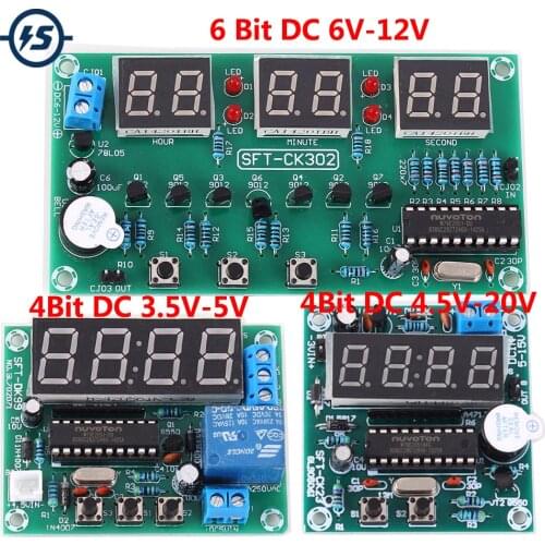 LED Electronic Clock Module Alarm Countdown Stopwatch Multi-function Digital Board Timer 4 Bit 6 Bit DC 6V-12V 3.5V-5V 4.5V-20V
