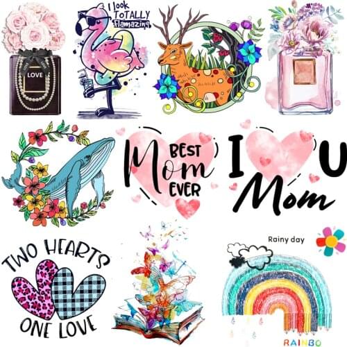 Cartoon Animals Flowers Perfume Thermals Sticker DIY Cute Heat Vinyl Transfer For Clothing Iron On Transfers On Clothes Applique