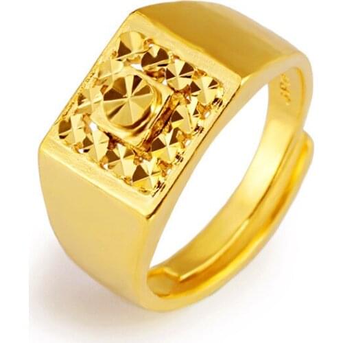 Not Fade Forever In Water 18K Gold Ring for Men Anillos Natural Bizuteria Anillos De Wedding 18K Gold Jewelry Men Rings with Box
