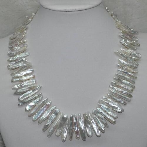 N3809 GORGEOUS Natural Rare white 17mm Keshi toothpick Pearl Necklace 28% Discount NEW
