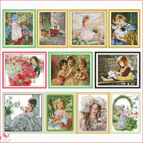Cross Stitch Kit Embroidery Needlework Lovely Girl Patterns Stamped Patterns 11CT 14CT Printed Counted Crafts Decoration Sewing