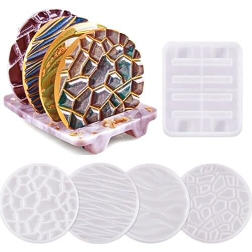 DIY Crystal Epoxy Resin Mold Wave Round Coaster Storage Tray Base 5 Piece Set Silicone Mold