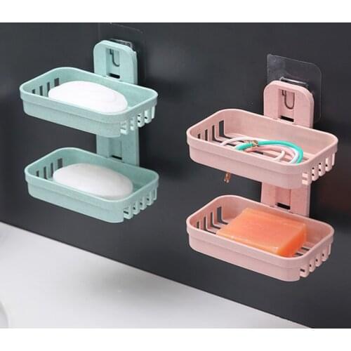 Wall Double layer Soap Dish Holder Box Shower Soap Holder Tray Bathroom Storage Soap Shelf Kitchen Tools Bathroom Accessories