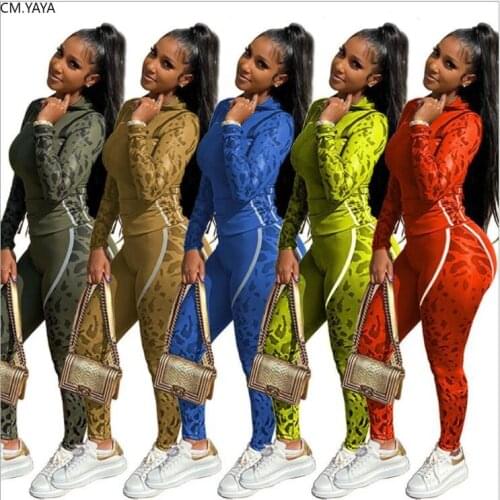 New Autumn Winter Women set Tracksuits Hooded Full Sleeve Top Pants Suits Print Two Piece Set Outfits Sportswear Casual YS318