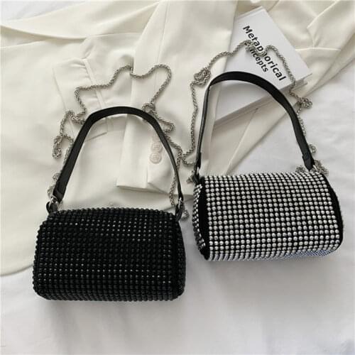 Womens PU Handbag Single Shoulder Bag Clutch Bag Chain Bag Rhinestone Bag 2021 New Fashion Leather Messenger Bag Underarm Bags