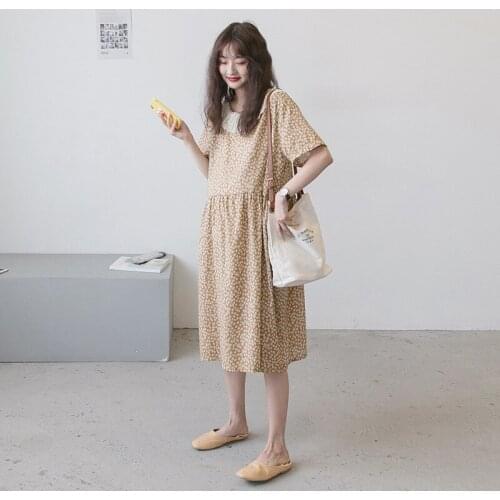 Summer New Maternity Print Dresses Expectant Mother Embroidery Collar Dress Pregnant Women Loose Fashion Dress Pregnancy Clothes