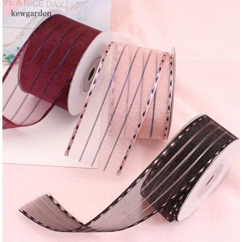 Kewgarden Stripe Dotted Line Edge Organza Ribbons 1-1/2" 1" 5/8" Handmade Tape DIY Bowknot Ribbon Riband Packing Ribbon 5 meters