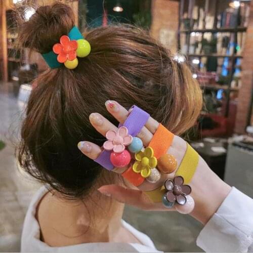 Candy color Hair Rope Head Rope Color Flower Ball Headband Korean Fashion Tie Hair Elastic High Quality Hair Accessories