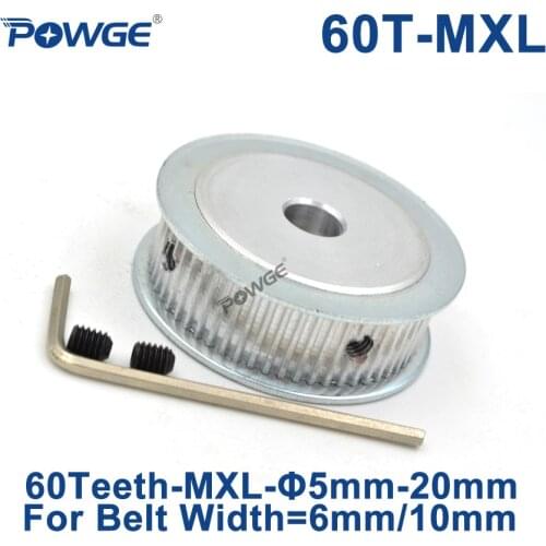 POWGE Trapezoid 60 Teeth MXL Timing pulley Bore 6/8/10/12/14/15/19/20mm for width 6mm 10mm MXL Synchronous Belt Gear 60teeth 60T