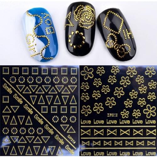 5sheets/lot 3D Nail Art Sticker Gold Metal Stripe Flower Star Self-Adhesive Transfer Decal Manicure Decorations Accessories